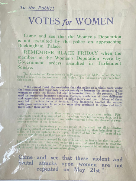 Rare Antique Original 1914 Suffragette Double Sided Flyer – Emmeline Pankhurst’s Deputation to Buckingham Palace