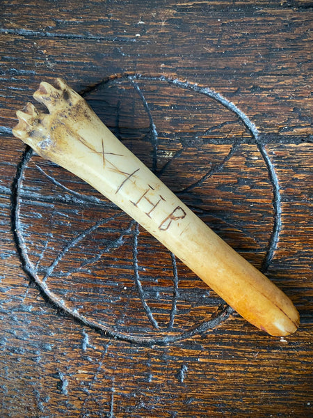 Antique 18th Century Initialled Folk Art Bone Apple Corer With Protective Markings