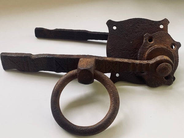 Rare Antique 18th Century Lever Arm Door Handle Latch With Collection Of Apotropaic Or ‘Witches Marks’