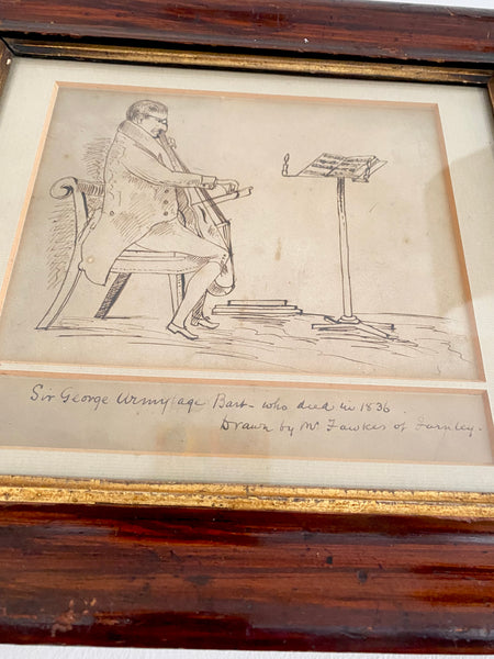 Rare Antique 18th-19th Century Drawing Of Sir George Armytage By Walter Fawkes A Descendant Of Guy Fawkes