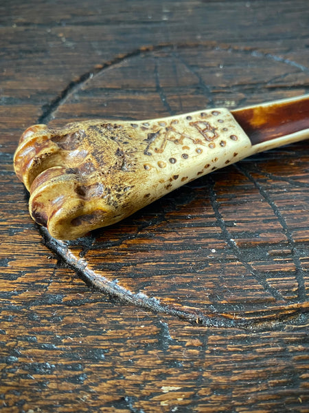 Antique 18th Century Initialled & Dated 1755 Folk Art Bone Apple Corer