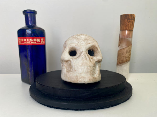 Rare Antique Victorian Parian Ware Apothecary Skull & Bottles