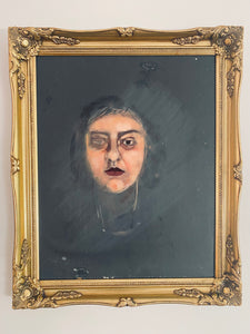 Creepy Framed Vintage Portrait Painting Of A Woman London Art School