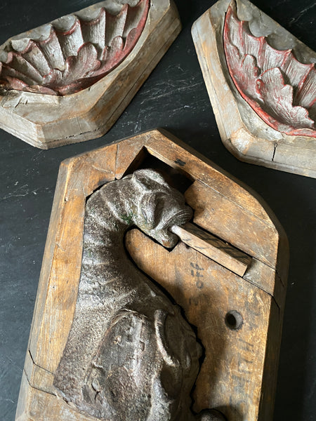 Rare Set Antique 19th Century Architectural Pattern Moulds Of A Gargoyle And Wings - Source Vintage