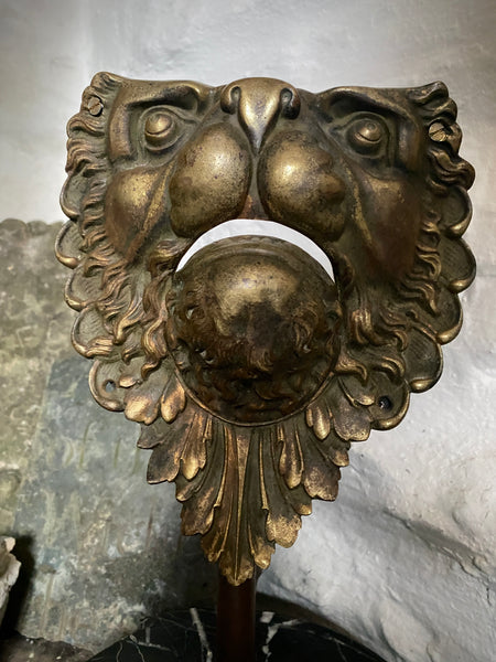 Antique 19th Century Billiard Table Pocket Lion Mounted Magnificently On A Marble Base - Source Vintage