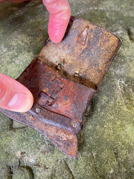 Antique 18th Century Leather Flint Striker Fire Steel Pouch With Bat Decoration