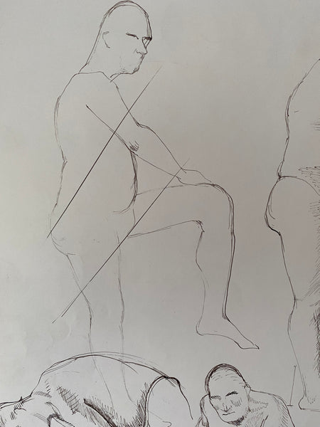 Vintage Double Sided Pen & Pencil Life Drawings Portraits Of A Nude Man