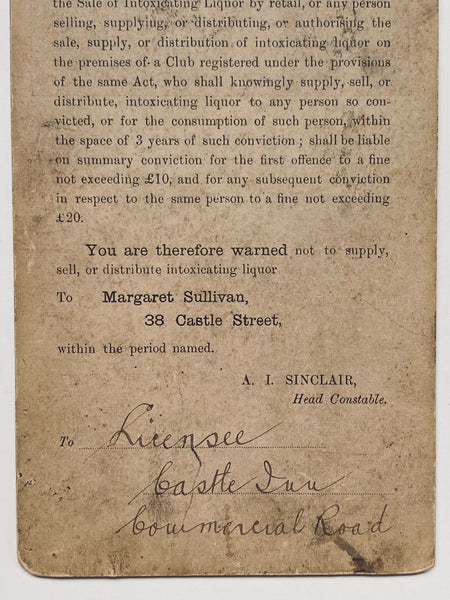 Rare Habitual Drunkard Card Issued By Newport Borough Police 1903