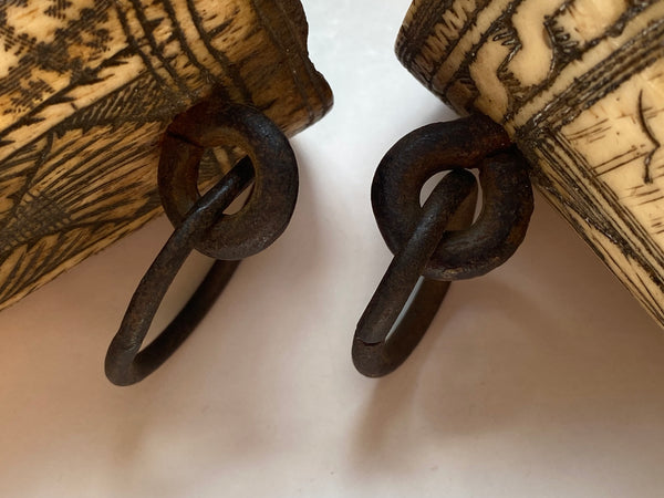 Rare Pair Antique Early 18th Century Folk Art Carved Hunting Cups