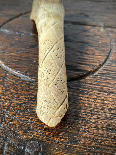 Antique Early 19th Century Named & Dated 1824 Folk Art Bone Apple Corer Love Token