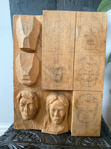 Vintage Woodcarving Practice Piece Or Study Block For Learning Facial Sculpting