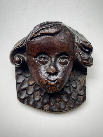 Antique Late 17th Century Carved Oak Cherub Panel