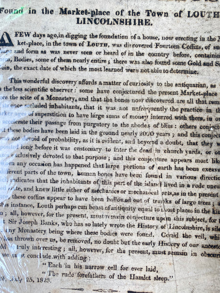 Rare 1823 Broadside – Discovery of Human Remains in Louth Marketplace