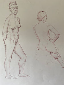 Vintage Double Sided Pen & Pencil Life Drawings Portraits Of A Nude Lady