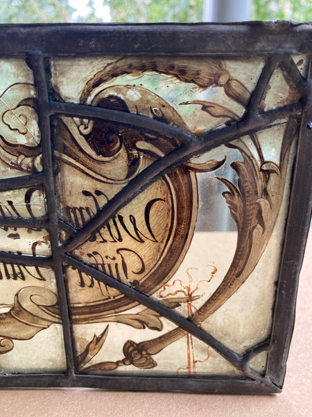 Rare Antique Early 17th Century Stained Glass Panel Named & Dated 1628
