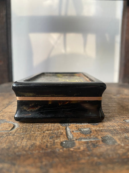 Antique 19th Century Snuff Box With Naive Period Painting Of The ‘Horse & Groom’ Pub, Lea Bridge, Engraved Inside & Dated 1816