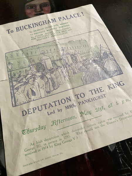 Rare Antique Original 1914 Suffragette Double Sided Flyer – Emmeline Pankhurst’s Deputation to Buckingham Palace - Source Vintage
