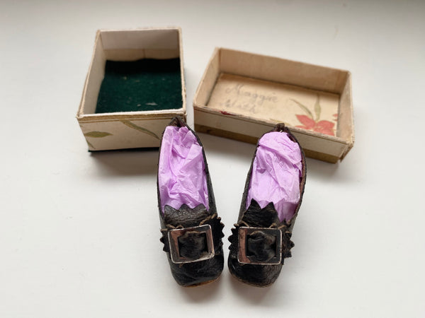 **RESERVED** Charming Antique Early 20th Century Miniature Shoes In Box - Source Vintage