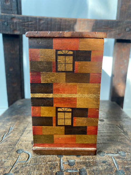Antique Early 20th Century American Folk Art Treen Money Box In The Form Of A Fire Station With Mechanical Door