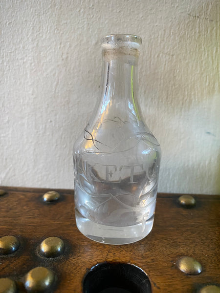 Antique Georgian Miniature Engraved Glass Ketchup Bottle c.1800