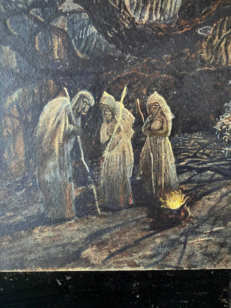 Mysterious Antique Watercolour Painting Depicting Witches In A Forest, Circa Late 19th To Early 20th Century