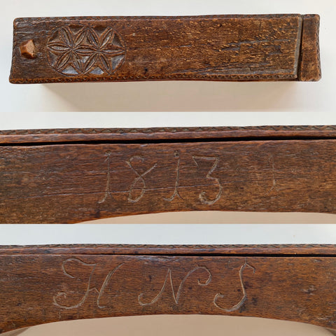 Early Antique Carved Treen Pen Or Pencil Box. Possibly Swedish In Origin Initialled & Dated 1813 - Source Vintage