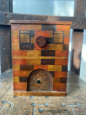 Antique Early 20th Century American Folk Art Treen Money Box In The Form Of A Fire Station With Mechanical Door