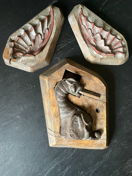 Rare Set Antique 19th Century Architectural Pattern Moulds Of A Gargoyle And Wings - Source Vintage