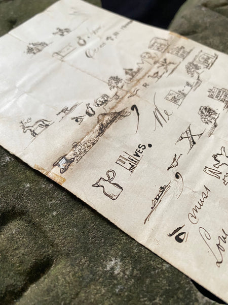 Rare Late 19th Century Handwritten Rebus Love Letter, A Type Of Coded Pictogram Message