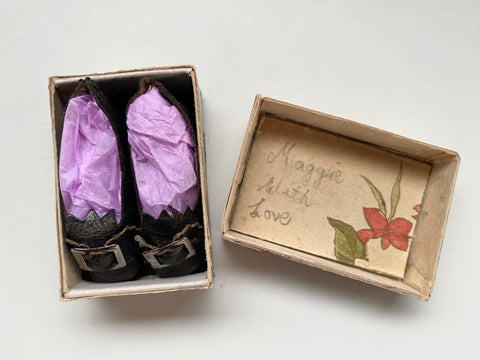 **RESERVED** Charming Antique Early 20th Century Miniature Shoes In Box