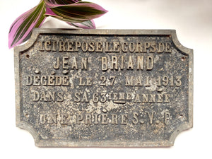 Antique Macabre French Death Plaque Named And Dated 1913 - Source Vintage