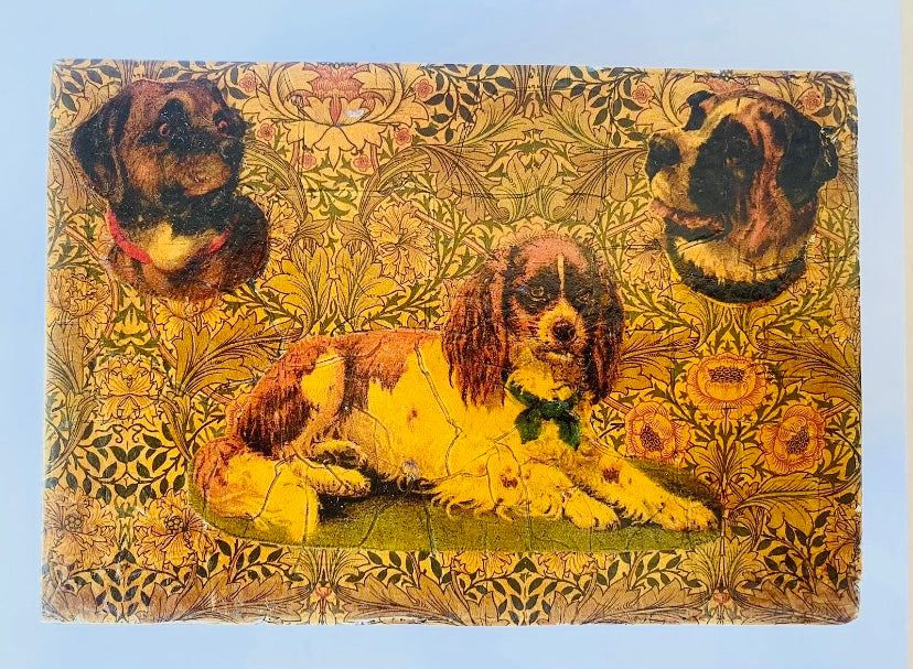 Antique Victorian Decoupage Box With Charming Pet Dog Theme