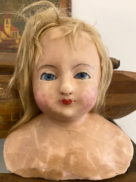 Creepy Antique 19th Century Wax Doll’s Head Bust