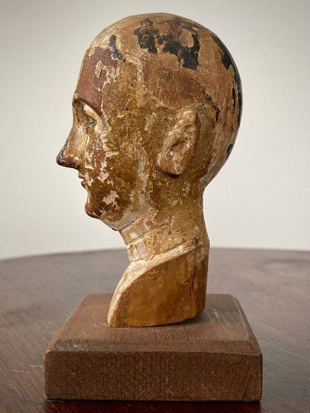 Antique 18th Century Santos Head On Later Stand