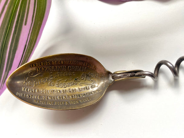 Rare Antique Edwardian Folding Combination Advertising Medicine Spoon And Corkscrew - Source Vintage