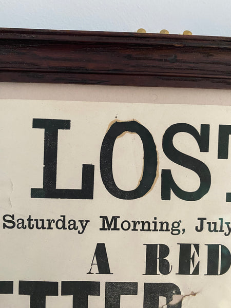 Antique 19th Century Framed Lost Dog Poster For A Dog Called Ben Dated 1871
