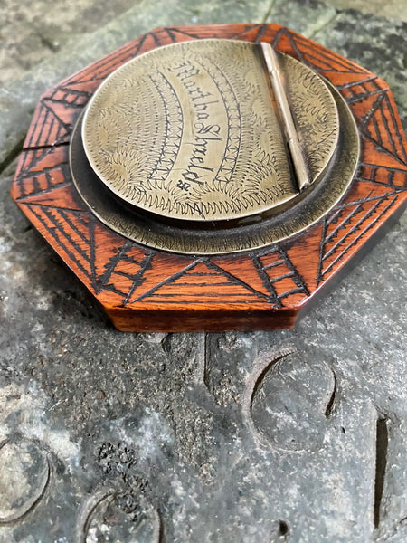 Exceptional Antique Early 19th Century Treen & Brass Folk Art Snuff Box Named ‘Martha Shields’