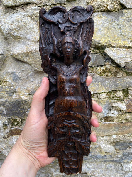 Stunning 17th-18th Century Carved Oak Figural Caryatid
