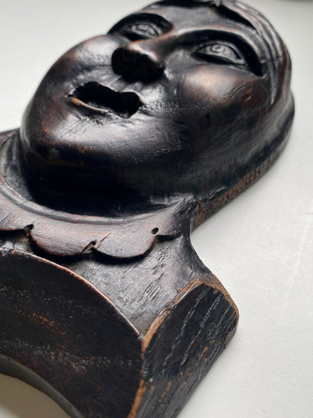 Antique 18th-19th Century Folk Art Carved Wooden Face Of A Woman