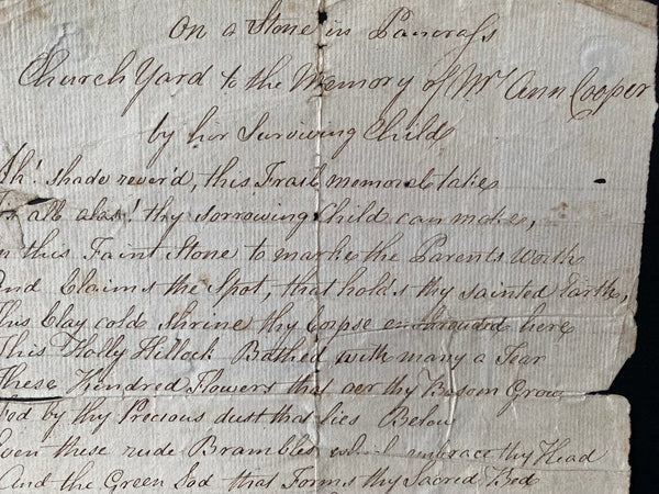 Antique 19th Century Macabre Handwritten Copy Of A Stone In Lancaster Church Yard