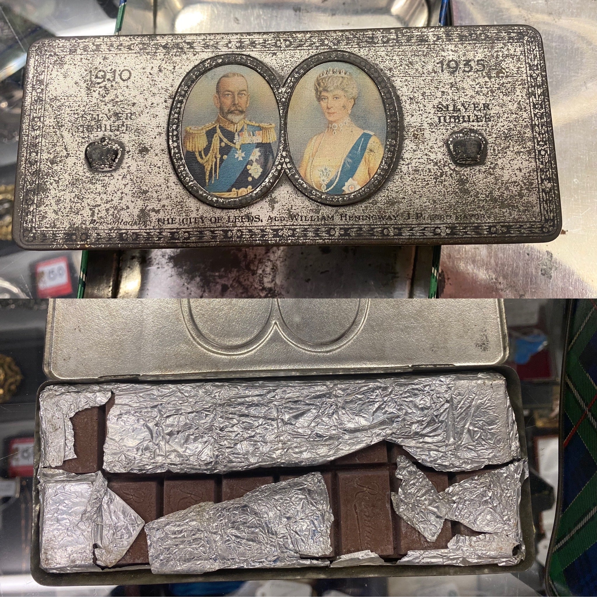 Rare Untouched Rowntree’s Silver Jubilee Chocolate Bar In Original Tin From 1935 - Source Vintage