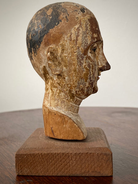 Antique 18th Century Santos Head On Later Stand