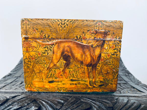 Antique Victorian Decoupage Box With Charming Pet Dog Theme