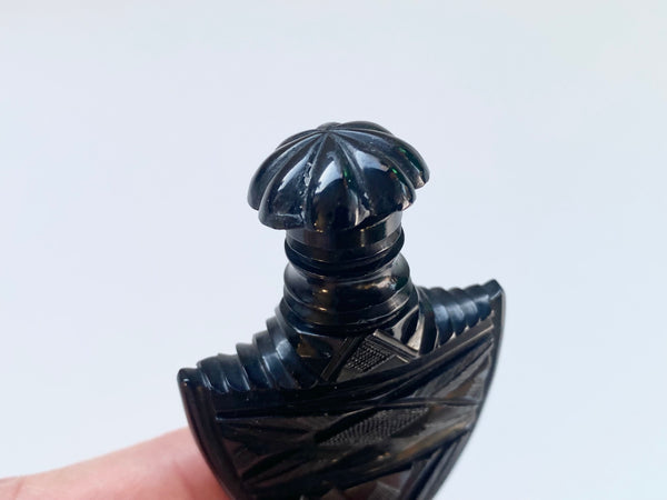 Rare Antique 19th Century Carved Whitby Jet Scent Bottle