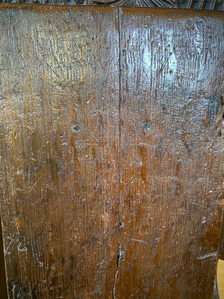 Antique 17th Century Oak Bible Box Dated 1654, Initialled, Heavily Carved, Cryptic Text & Symbols, Faint Protection Mark To One Side