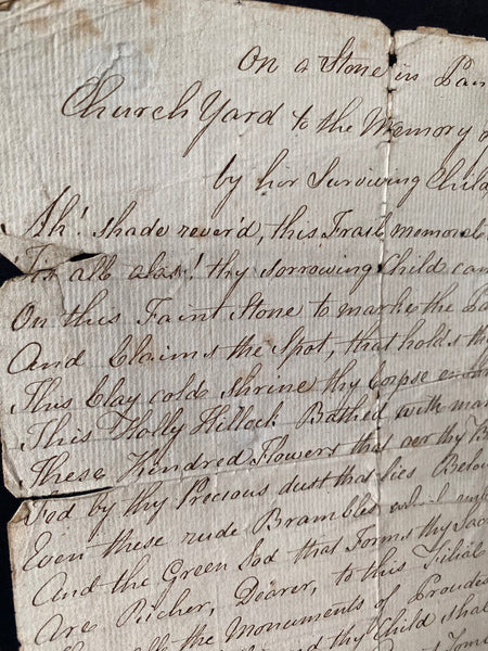 Antique 19th Century Macabre Handwritten Copy Of A Stone In Lancaster Church Yard