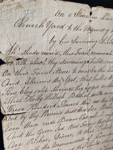 Antique 19th Century Macabre Handwritten Copy Of A Stone In Lancaster Church Yard