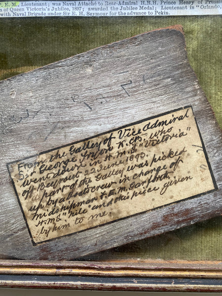 Rare Section Timber From 19th Century Royal Navy Battleship HMS ‘Victoria’, With Period Handwritten Manuscript Label Provenance