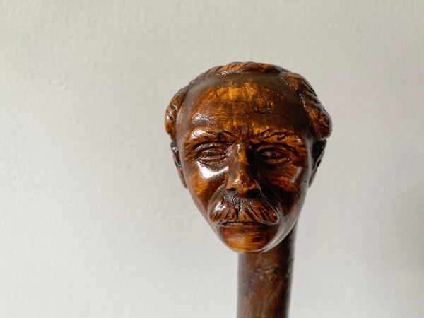 Rare Antique Early 20th Century Folk Art Hand Carved Figural Walking Stick In The Form Of Lloyd George