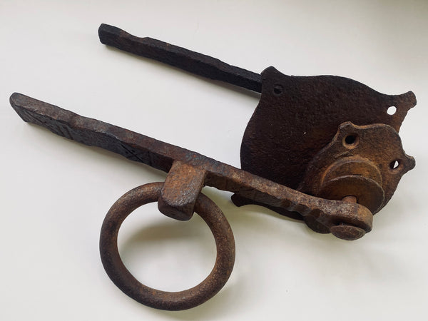 Rare Antique 18th Century Lever Arm Door Handle Latch With Collection Of Apotropaic Or ‘Witches Marks’